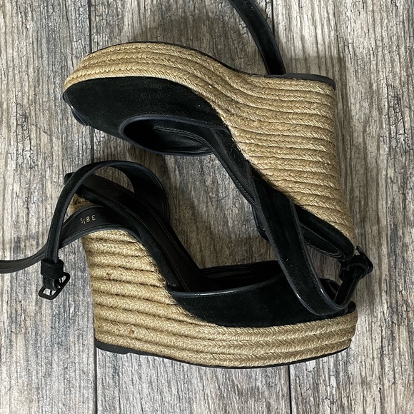 THEORY Espradille Wedge Platform Sandals Ankle Strap Black Suede EU 38.5 /US 8.5 - Picture 7 of 11